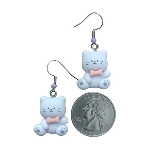 Cartoon Kitty Cat Clay Dangle Hook Earrings - Picture 4 of 5